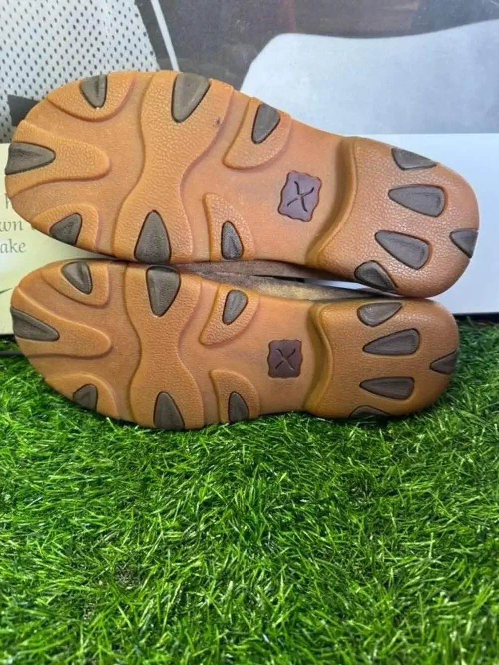 Twisted X Shoes Mens 7.5 Brown Leather Boat Square Toe Slip Resistant WDM0003